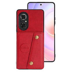 Coque en TPU + PU fermeture double boutons, magnétique avec béquille rouge pour votre Honor 50 SE