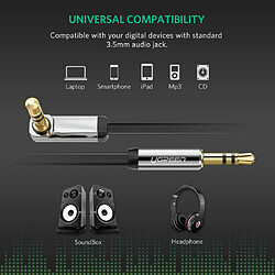 UGREEN Plat Câble Audio Jack Coudé 90 Degrés Cable Jack Auxiliaire 3,5mm Mâle Mâle Compatible avec iPhone iPad iPod Casque HiFi Autoradio Smartphone Tablette MP3 (3M, Noir) pas cher