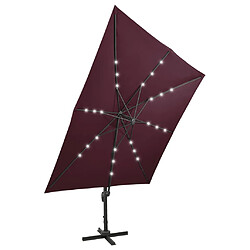 Helloshop26 Parasol meuble de jardin déporté avec mât et lumières led 300 cm rouge bordeaux 02_0008529 pas cher