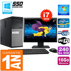 PC Tour DELL 7010 Core I7-2600 Ram 16Go Disque 240 Go SSD Wifi W7 Ecran 27" - Occasion