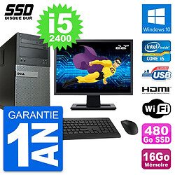 PC Tour Dell 390 MT Ecran 22" i5-2400 RAM 16Go SSD 480Go HDMI Windows 10 Wifi - Occasion