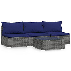 vidaXL Salon de jardin 4 pcs avec coussins Gris Résine tressée