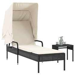 vidaXL Chaise longue avec auvent et table noir résine tressée