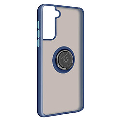 Avizar Coque Samsung Galaxy S21 Plus Bi-matière Bague Métallique Fonction Support bleu