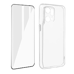 Avizar Coque Oppo Find X5 Pro Silicone Souple Film Verre Trempé 9H Incurvé Transparent