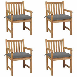 Maison Chic Lot de 4 Chaises de jardin avec coussins | Fauteuil chaises d'extérieur gris Bois de teck solide -GKD72965