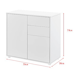 Helloshop26 Commode avec 2 tiroirs 2 portes 74 x 79 x 36 cm blanc mat 03_0006818