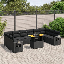 vidaXL Salon de jardin 11 pcs avec coussins noir résine tressée