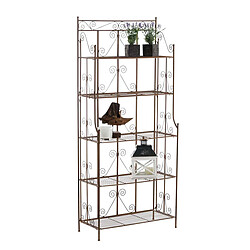 Decoshop26 Etagère sur pieds avec 5 niveaux rangement balcon terrasse salon pliable en métal marron vieilli 10_0003970