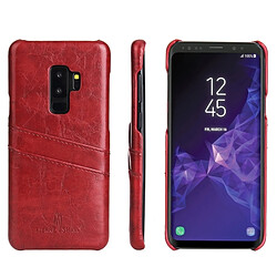 Wewoo Etui en cuir Fierre Shann Retro Oil en cire PU pour Galaxy S9 +, avec emplacements pour cartes (rouge)