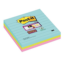 Notes lignées couleurs Miami Super Sticky Post-it 101 x 101 mm assortis - bloc de 70 feuilles - Lot de 3