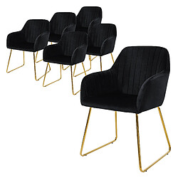 ML-Design Lot de 6 chaises de salle à manger noir assise en velours pieds dorés en métal