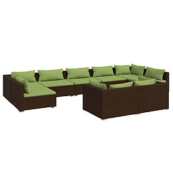 vidaXL Salon de jardin 9 pcs avec coussins Marron Résine tressée