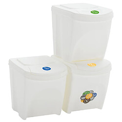 vidaXL Poubelles à ordures empilables 3 pcs Blanc 75 L Polypropylène