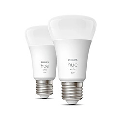 Philips Hue Pack 2 Ampoules LED Intelligentes E27 9W 800 lm Hue White Blanc chaud 2700K Ledkia Pack 2 Ampoules LED Intelligentes E27 9W 800 lm Hue White 2700K