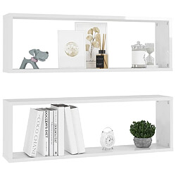 Avis Maison Chic Lot de 2 Étagère cube murale,Etagère de rangement flottante Blanc brillant 80x15x26,5cm Aggloméré -MN31734