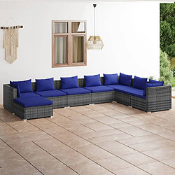 vidaXL Salon de jardin 8 pcs avec coussins résine tressée gris