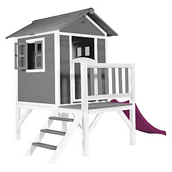 AXI Maison Enfant Beach Lodge XL en Gris avec Toboggan en Violet | Maison de Jeux en Bois FFC pour Les Enfants | Maisonnette / Cabane de Jeu pour Le Jardin