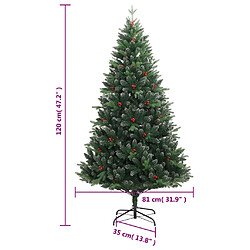 vidaXL Sapin de Noël artificiel à charnières avec baies rouges 120 cm pas cher