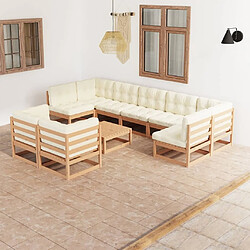 Maison Chic Salon de jardin 10 pcs + coussins - Mobilier/Meubles de jardin - Table et chaises d'extérieur Marron miel Bois de pin -MN27669