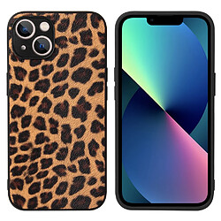 Coque en TPU + PU texture léopard/marron foncé pour votre Apple iPhone 13 6.1 pouces