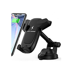 Chrono Support de chargeur de voiture sans fil, chargeur de voiture rapide Qi 10W, support de téléphone de voiture pour tableau de bord sans fil avec câble USB C pour iPhone 11 Pro X Max XS XR 8Plus 8, Samsung Galaxy Note 9 S9 S8 (noir)