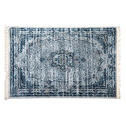 Pegane Tapis à franges imprimé, moquette avec motif mandala en polyester coloris bleu - Longueur 230 x Profondeur 2 x Hauteur 160 cm