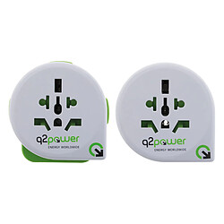 Adaptateur prise voyage universel avec port USB - compatible avec +195 pays USA/Asie/UK - vert - Q2 Power