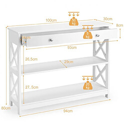 Avis Helloshop26 Table de console table d’entrée avec 1 tiroir et 2 etagères de rangement pour couloir salon100 x 30 x 80 cm blanche 20_0005248