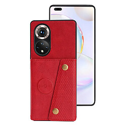 Coque en TPU + PU anti-rayures avec béquille et porte-cartes rouge pour votre Huawei nova 9 Pro/Honor 50 Pro