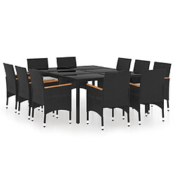 Salle à dîner de jardin 11 pcs,Table et chaise à manger Résine tressée Noir -MN76742