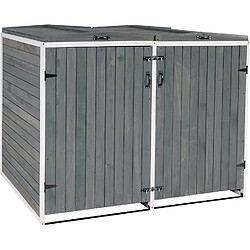 Avis Decoshop26 Abri de poubelles extérieur conteneurs à ordures avec couvercle jusqu'à 4 bacs 126x158x98 cm en bois certifié FSC gris-blanc 04_0002867