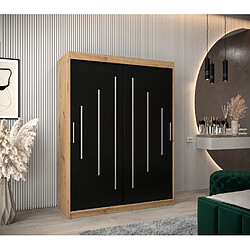 Abiks Meble Armoire YORK À Portes Coulissantes 200/150/62 2 Portes (Artisan/Noir)