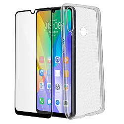 Avizar Coque Huawei Y6p Silicone Souple et Film Verre Trempé 9H noir