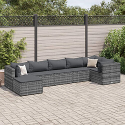 vidaXL Salon de jardin 7 pcs avec coussins Gris Résine tressée