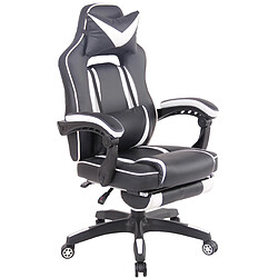 Decoshop26 Chaise de bureau fauteuil gaming avec repose-pieds téléscopique en synthétique noir et blanc BUR10628