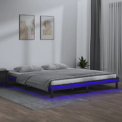 vidaXL Cadre de lit à LED sans matelas gris 160x200 cm bois massif