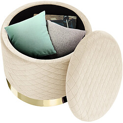 Avis Tectake Pouf coffre de rangement aspect velours COCO matelassé - crème