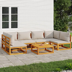 Maison Chic Salon de jardin 7 pcs + coussins - Mobilier/Meubles de jardin - Table et chaises d'extérieur gris clair bois massif -MN30585