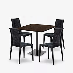 Avis Grand Soleil Ensemble Table Bois 90x90cm Horeca et 4 Chaises Empilables Poly RotinBar Restaurant Café Barrett - Noir