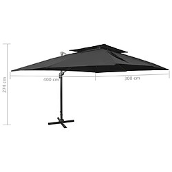 vidaXL Parasol de jardin en porte-à-faux avec double toit noir pas cher