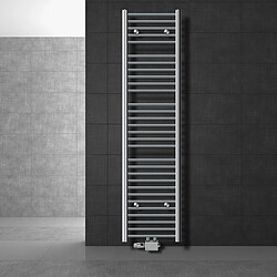 LuxeBath Radiateur de salle de bain Sahara 400x1800 mm, chrome, coudé avec raccord central y compris garniture de raccordement avec thermostat