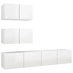 Maison Chic Ensemble de meubles TV 4 pcs | Banc TV Moderne pour salon | Meuble de Rangement - Blanc brillant Aggloméré -MN10435