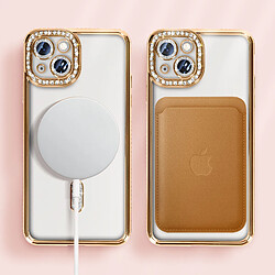 Avizar Coque Diamant pour iPhone 13 Protection MagSafe Contour Strass Dorée pas cher