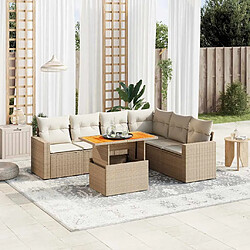 vidaXL Salon de jardin avec coussins 7 pcs beige résine tressée