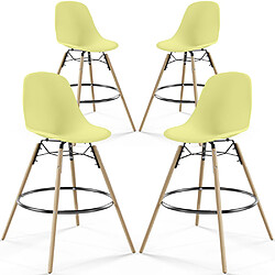 ICONIK INTERIOR Tabourets de Bar - Design Scandinave - Pieds en Bois - Lot de 4 - Skögur Jaune pâle