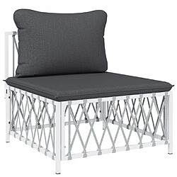 Maison Chic Salon de jardin 6 pcs avec coussins - Table et chaises d'extérieur - Mobilier/Meubles de jardin Moderne blanc acier -MN41992 pas cher