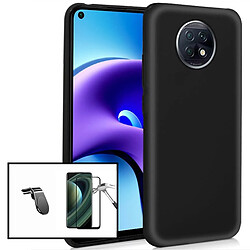 PHONECARE Kit Verre Trempé 5D Full Cover + Coque Silicone Liquide + Support de Voiture Magnétique L Safe Driving - Xiaomi Redmi Note 9 5G - Noir