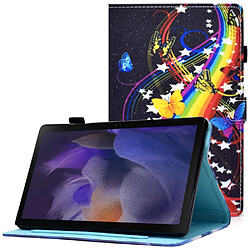 Etui en PU magnétique avec porte-cartes et porte-stylet Arc-en-ciel/papillons pour votre Samsung Galaxy Tab A8 (2021) SM-X200/SM-X205