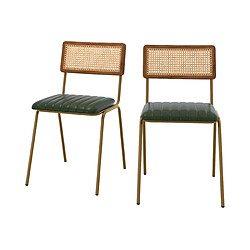 Rendez Vous Deco Chaise Arsène en cuir vert et cannage (lot de 2)